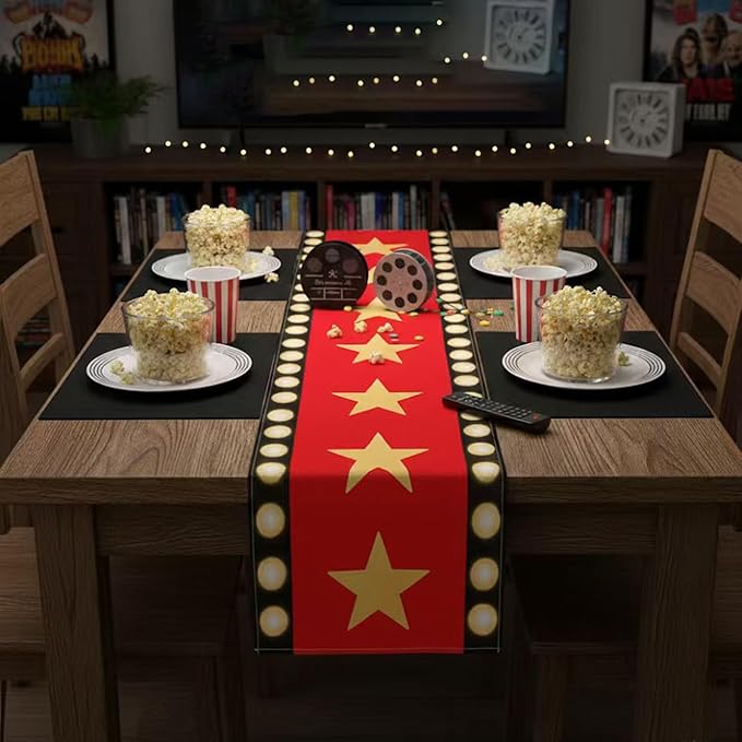 2 Pcs 13 x 72 Inch Movie Night Table Runner with Gold Star