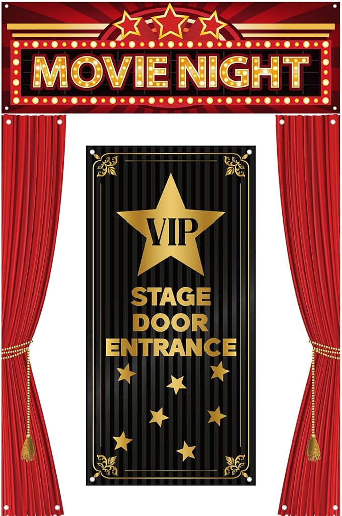 4 Pcs Movie Night Porch Sign Banner VIP Door Entrance Door Cover