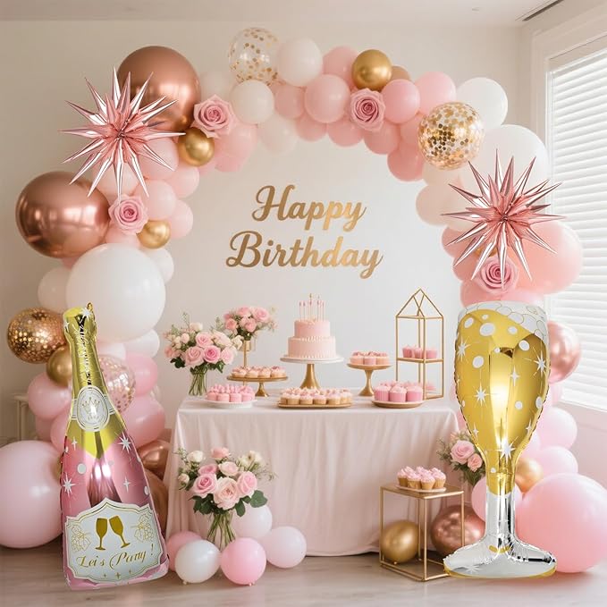 91 Pcs Rose Gold Balloons Huge Explosion Star Balloons Champagne