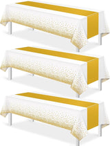 3Pcs White and Gold Tablecloth Party Decorations,Plastic White Table