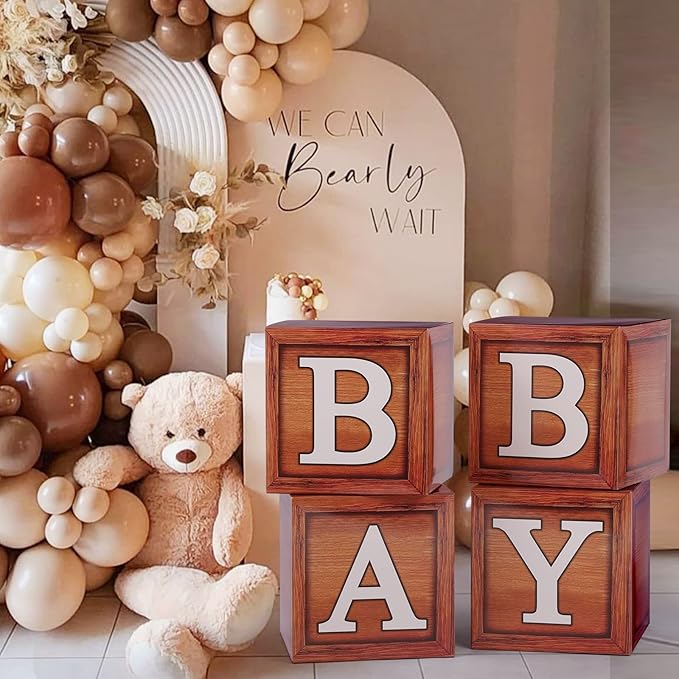 Baby Shower Decorations Boxes with Letters for Gender Reveal Wood 4