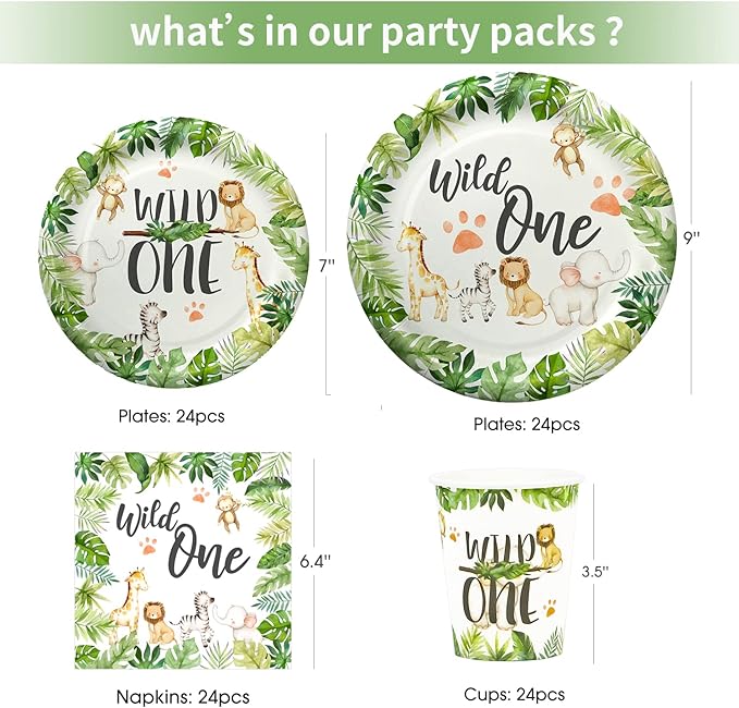 Wild One Birthday Decorations Jungle Theme Party Supplies Tableware