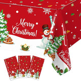 3PCS Christmas Tablecloth Red Rectangular Plastic Christmas