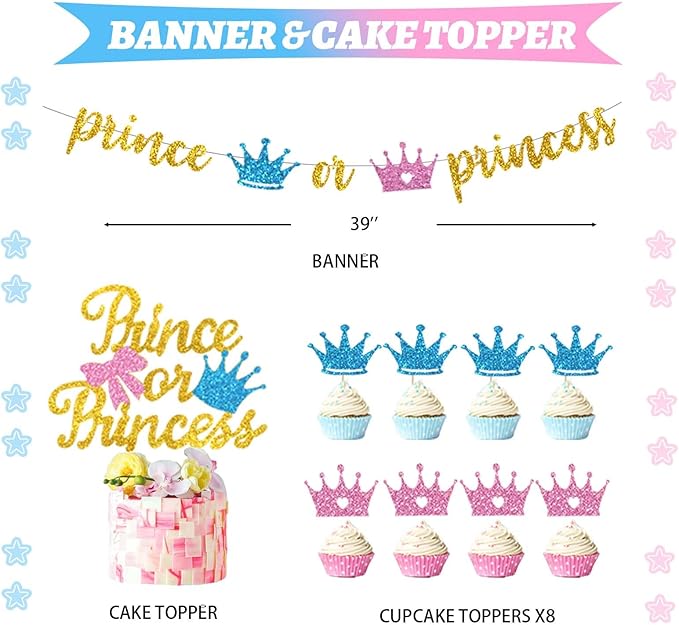 Prince or Princess Gender Reveal Decorations Boy or Girl Gender