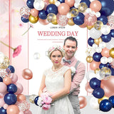 68 Pack Navy Blue Rose Gold Confetti Latex Balloons, 12 inch Birthday