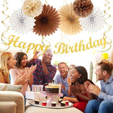 White Brown Champagne Gold Boho Birthday Party Decorations 21pcs