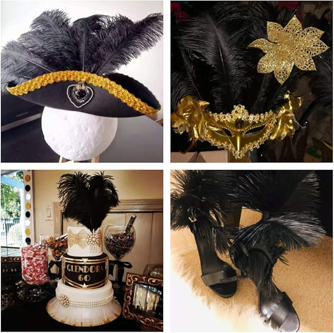 Ballinger Black Large Ostrich Feathers - 24Pcs 12-14inch Large
