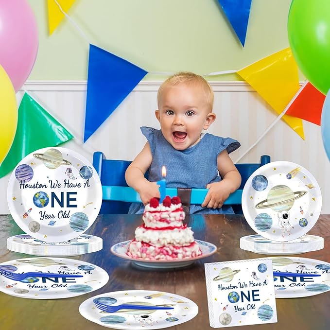 96 Pieces Outer Space 1st Party Plates We Have a One Year Old Theme