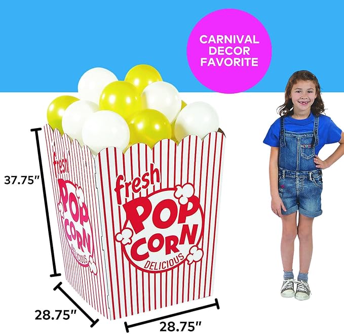 Fun Express Giant Popcorn Box Prop 3D Cardboard Stand Up Movie Night