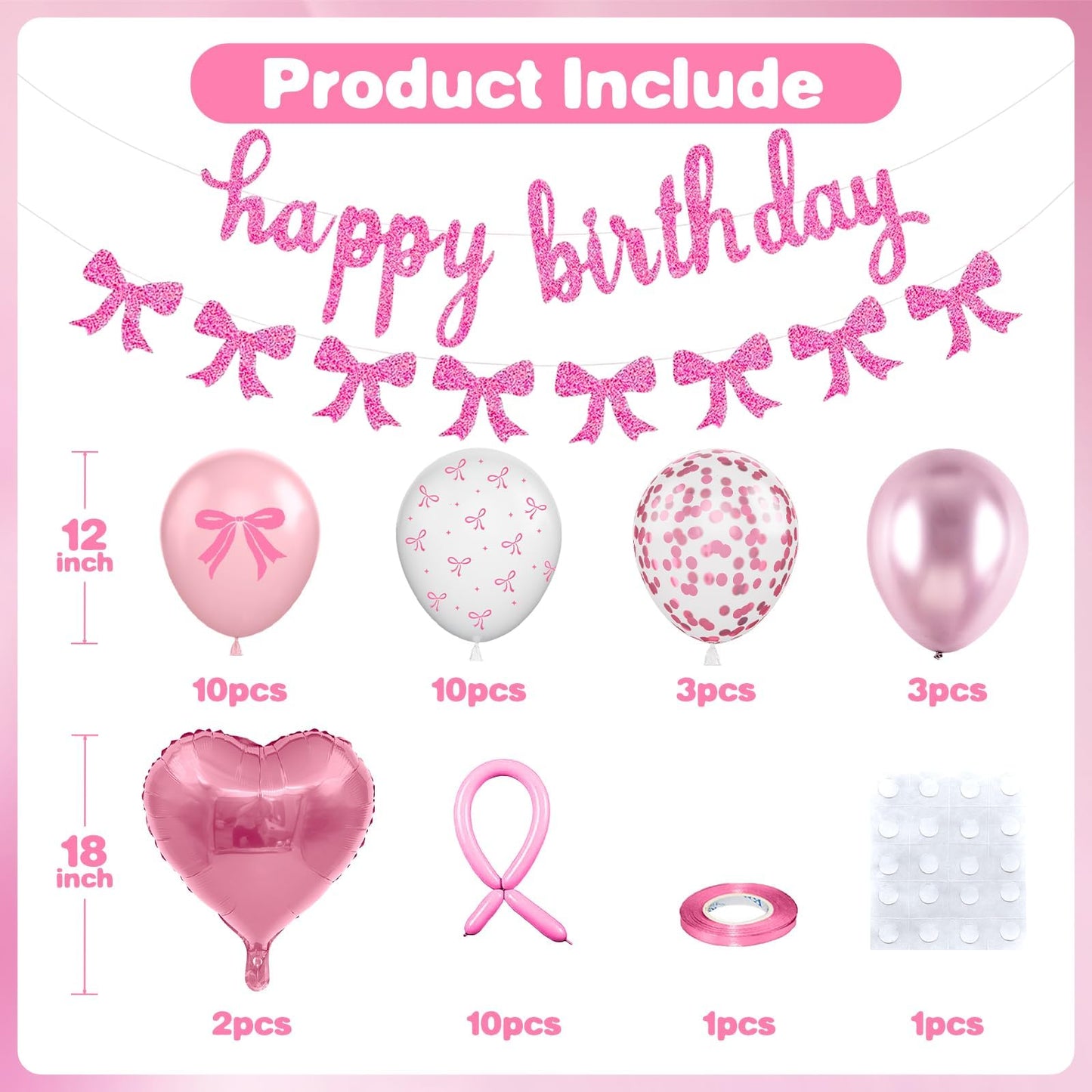 Pink Bow Birthday Decorations, Coquette Party Decor with Happy