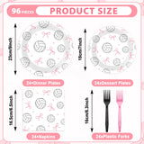 96PCS Volleyball and Bow Party Paper Plates and Napkins for Sports