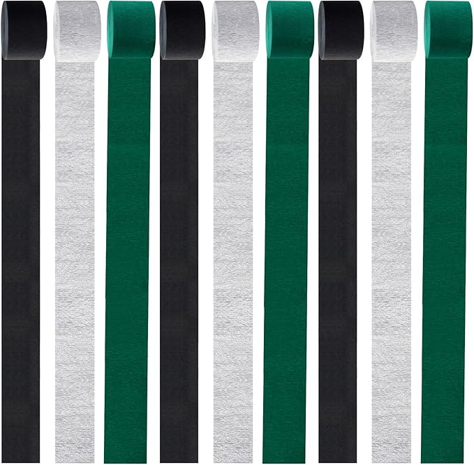 Black Green Silver Party-Decorations Streamers - 9 Rolls Graduation