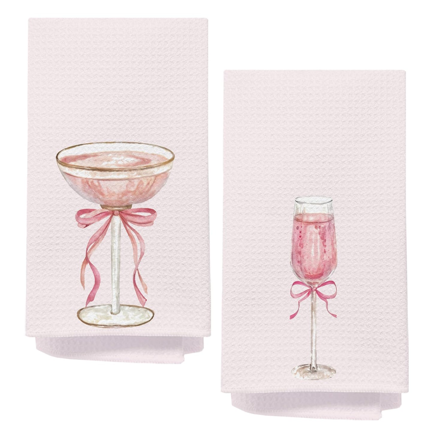 AQYIP Coquette Pink Bow Champagne Kitchen Towels, Champagne Lover