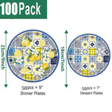 HSPAIDYP 100Pcs Lemon Party Plates Supplies - 9" & 7" Citrus Fruit