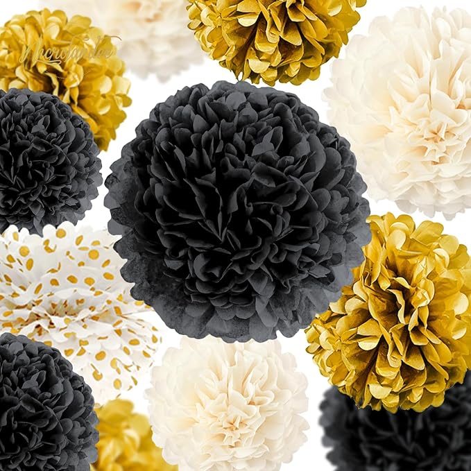 NICROLANDEE Black and Gold Party Supplies for 2026 Graduation - 12PCS