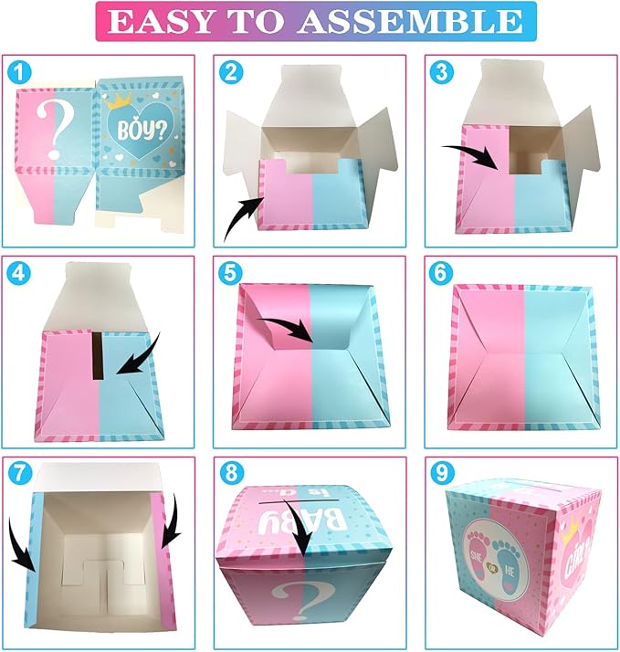 Baby Gender Reveal Pull Out Game Voting Box with 60 Ballot Cards Boy