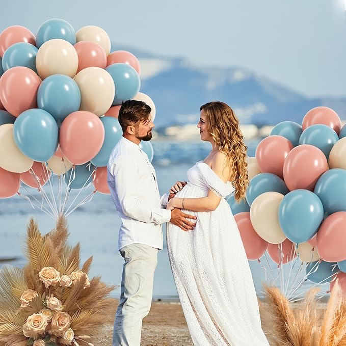 60pcs Gender Reveal Balloons, Dusty Pink Dusty Blue Sand White