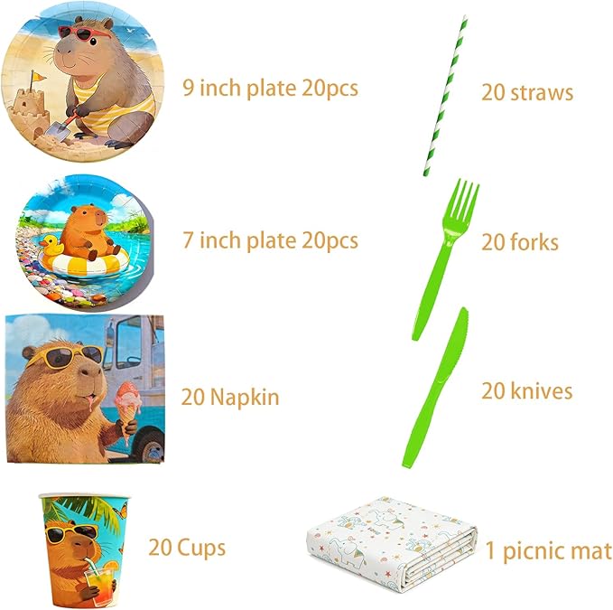 141Pcs Capybara Paper Plates Capy Party Supplies Summer Party
