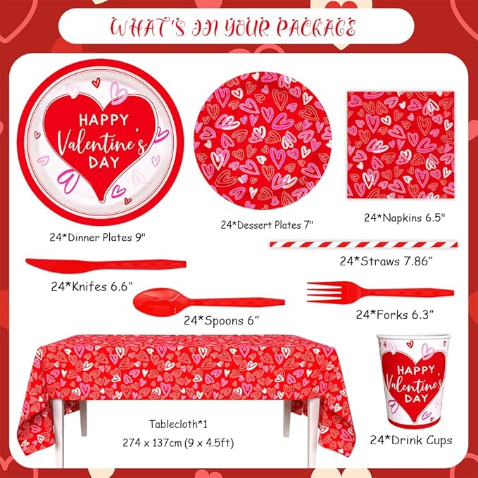 Happy Valentine's Day Party Supplies Red Heart Love Disposable Paper