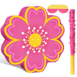 Aoriher Daisy Flower Piñata Set with Blindfold and Bat Pink Flower