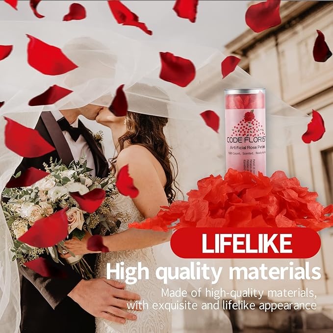 CODE FLORIST 1100 PCS Red Silk Rose Petals for Romantic