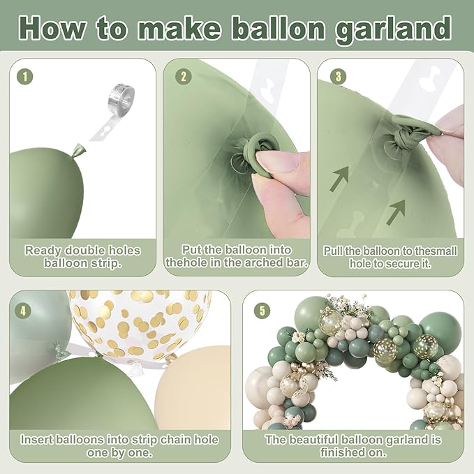 Amandir 173Pcs Dusty Green White Sand Balloon Arch Garland Kit, Beige