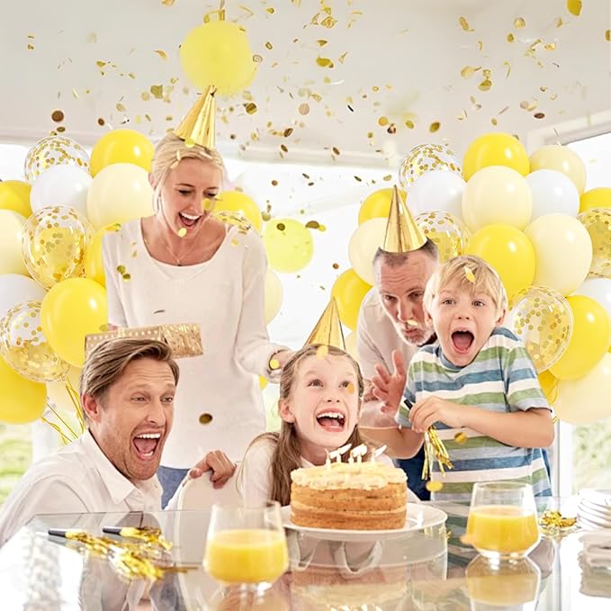 60pcs Yellow and White Balloons 12inch with Pastel Yellow White Gold