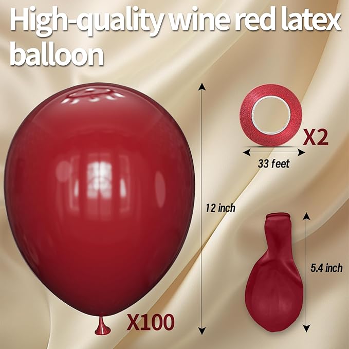 100pcs Burgundy Balloons 12inch Dark Red Maroon Party Latex Balloons