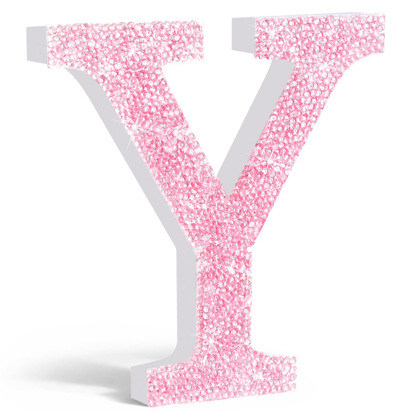 Qunclay Pink Crystal Diamond Letter Wall Decor, Glitter Wooden Bling