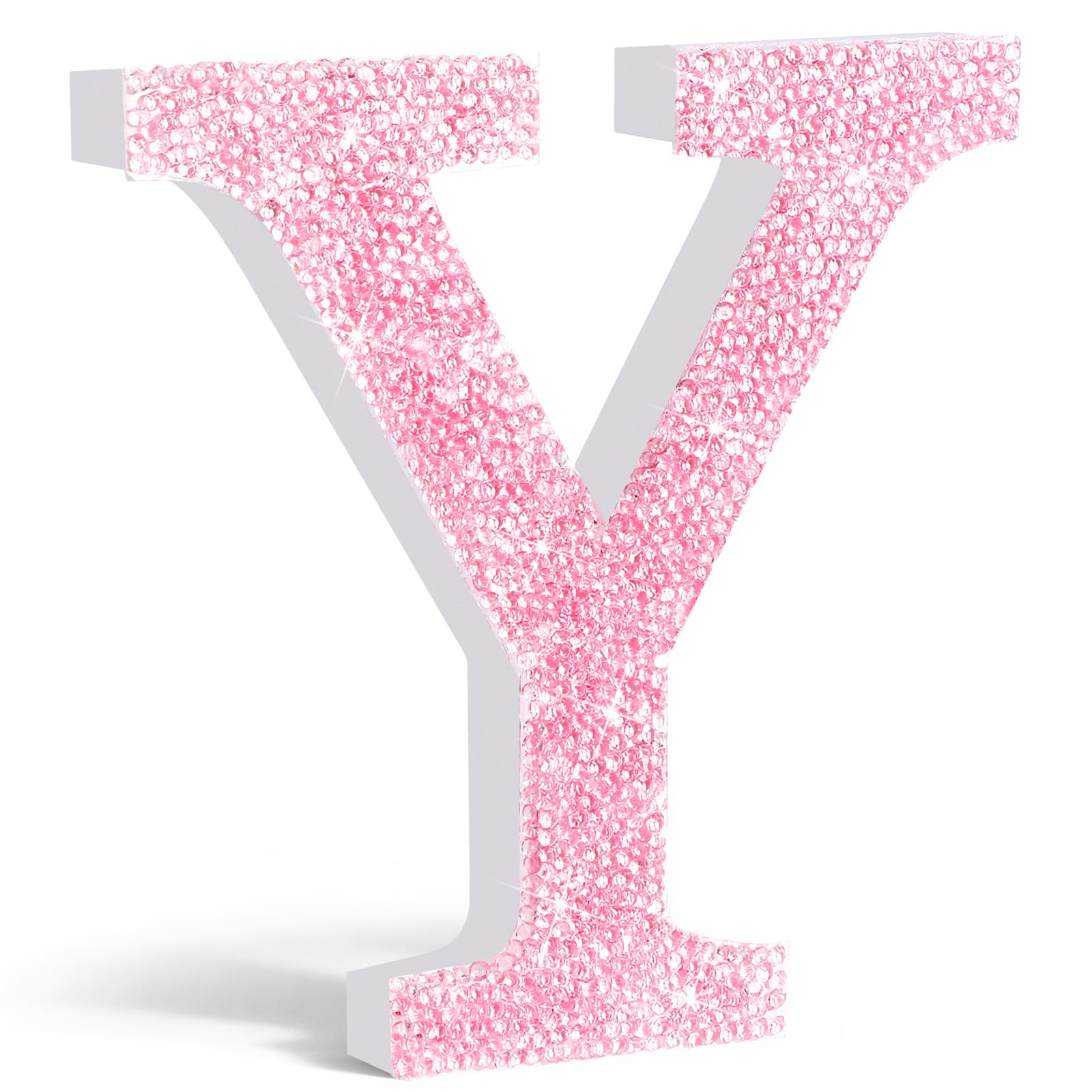 Qunclay Pink Crystal Diamond Letter Wall Decor, Glitter Wooden Bling