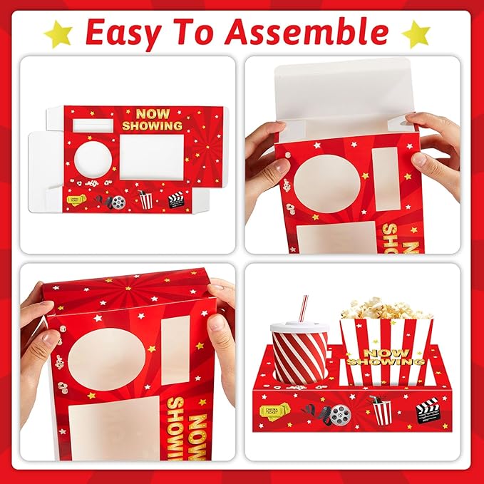 Movie Night Snack Trays 48pcs Include 24 Movies Themed Snack Trays