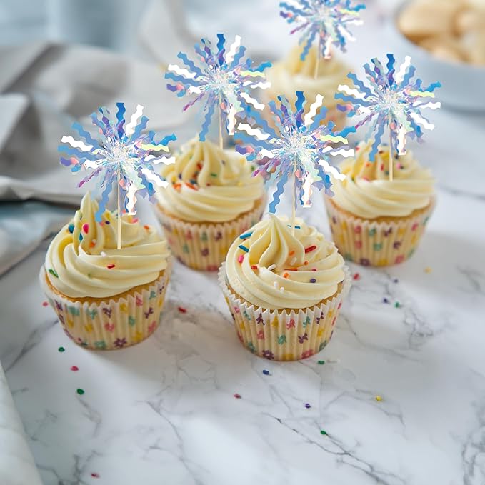 Gyufise 30Pcs Foil Firework Cupcake Toppers Happy Birthday Cake #4
