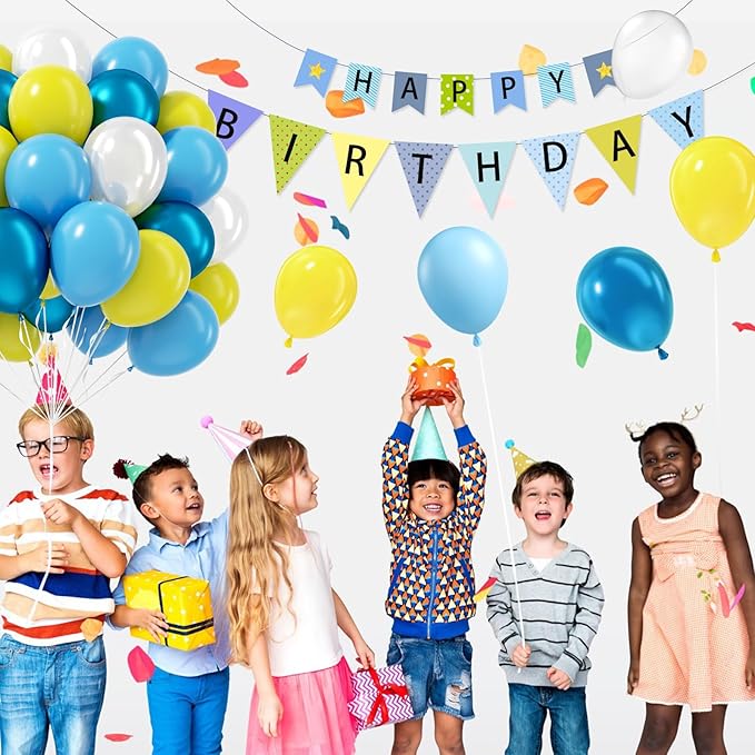 61pcs Blue and Yellow Balloons, 12 Inch Clear Yellow Blue Balloons