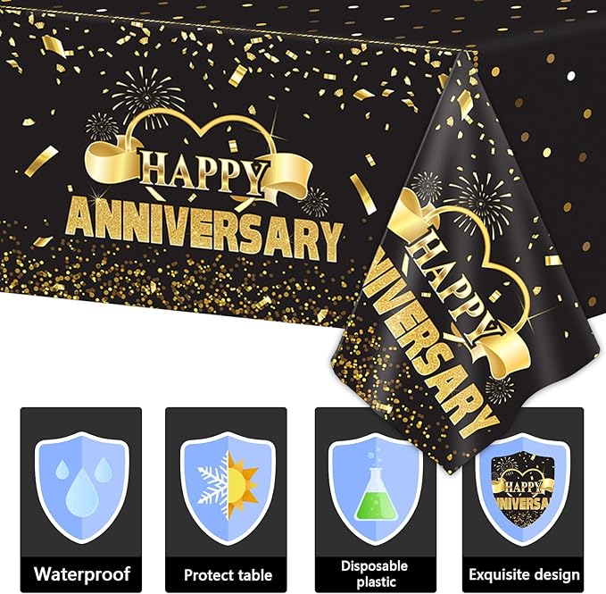 Tevxj 3 Pack Happy Anniversary Tablecloth Disposable Anniversary