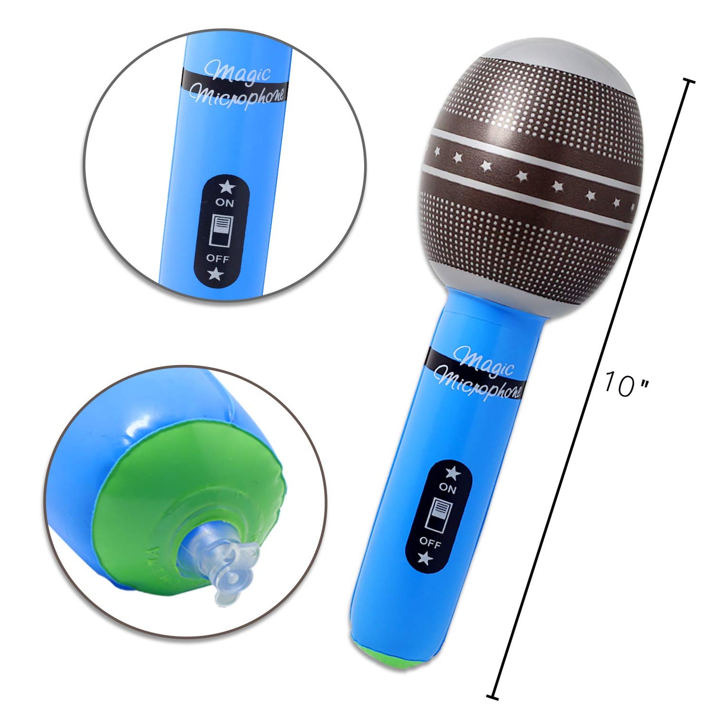 Novelty Place 12-Piece Inflatable Microphones - Assorted Colors, Giant