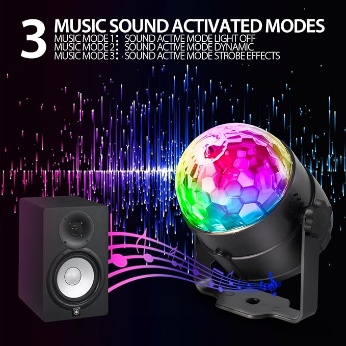 NEQUARE Disco Ball DJ Party Lights Sound Activated with Remote #3