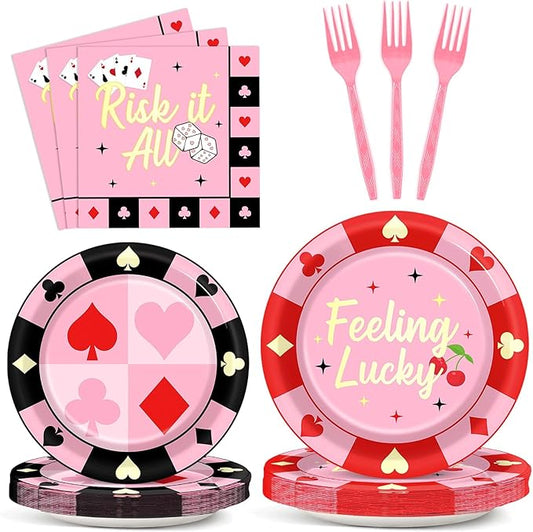 96 Pcs Casino Paper Party Plates and Napkins for Las Vegas Themed