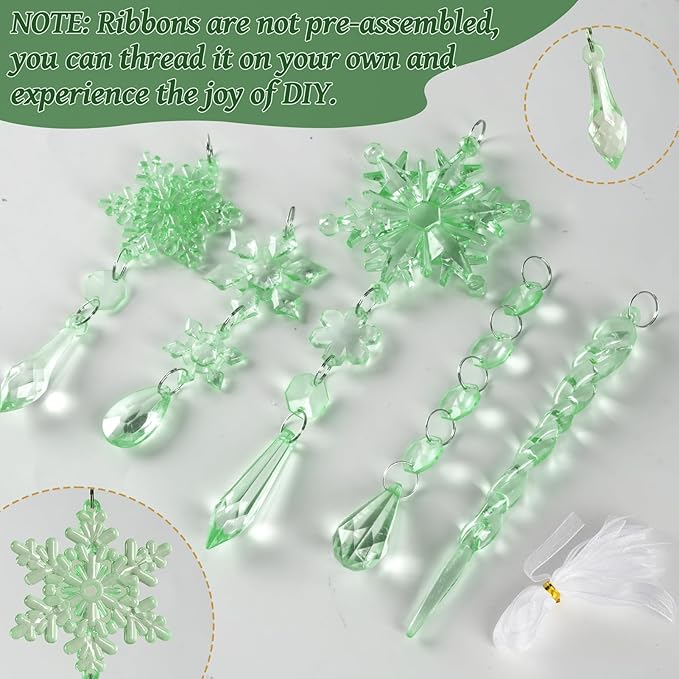 18pcs Crystal Christmas Ornaments for Christmas Tree Decorations-Green