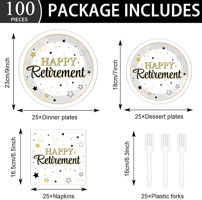 100PCS Retirement Party Supplies Happy Retirements Paper Plates