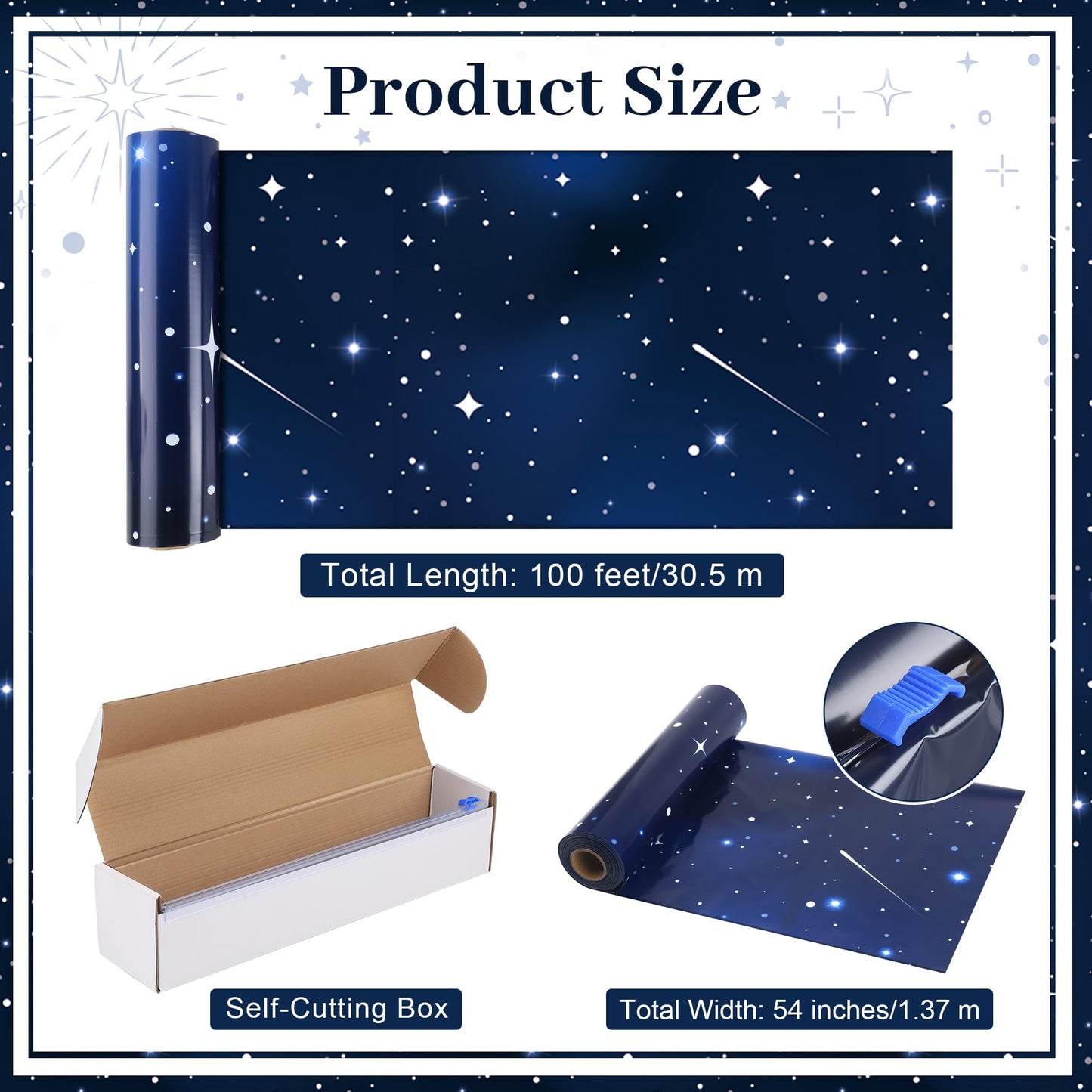 Kochorie 100 Ft X 54 Inch Space Galaxy Tablecloth Roll with Cutter Box