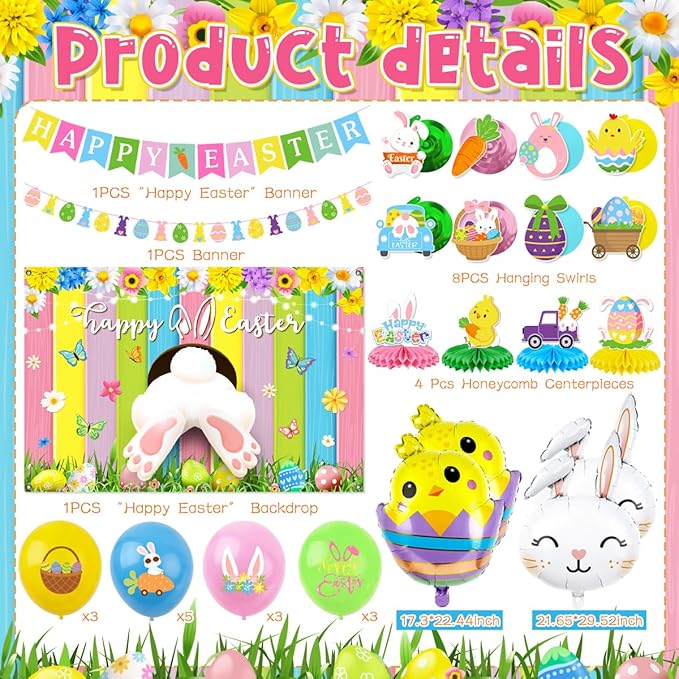 Easter Decorations for Home Happy Easter Banner Buuny Backdrop Chick