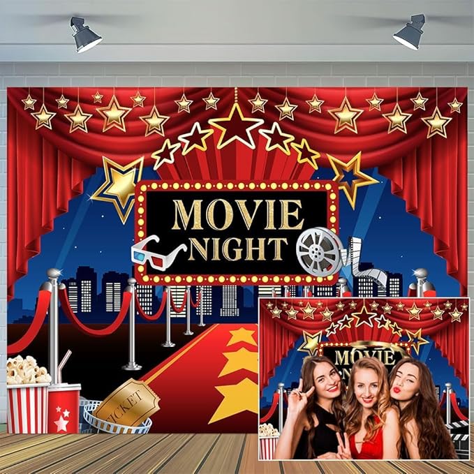 10x6.5ft Movie Night Red Backdrops Theme Party Decorations Backdrop