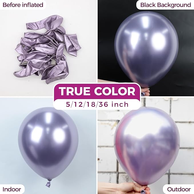 Bezente Metallic Purple Latex Party Balloons - 100 Pack 12 inch Round