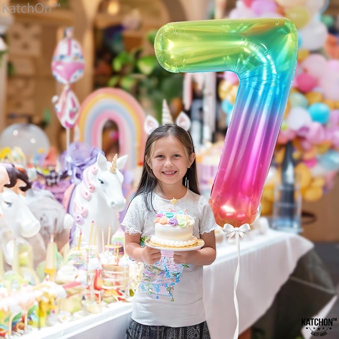 KatchOn, Giant Jelly Number 7 Balloon - 40 Inch | Multicolor Rainbow