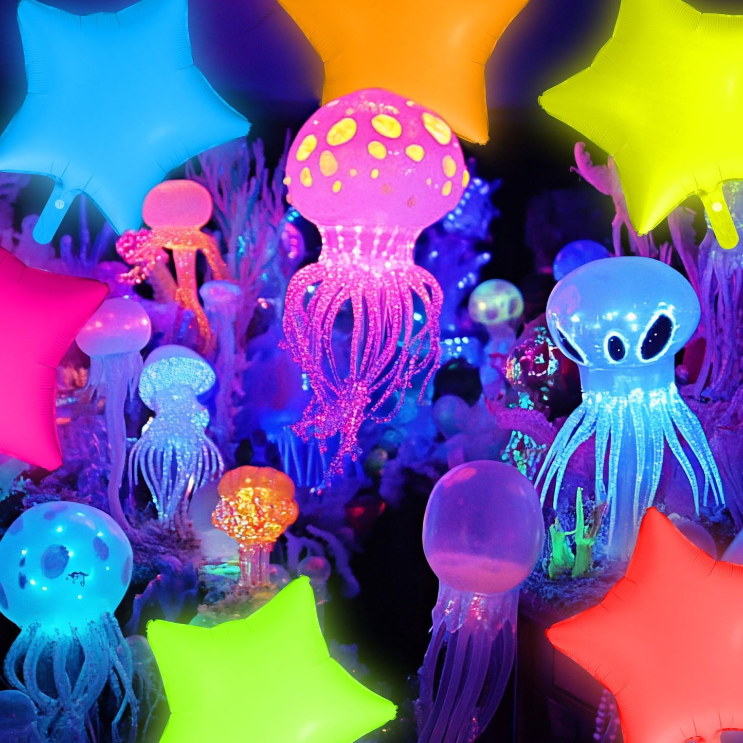Vertintong 12 Pcs Star Glow in The Dark Neon Balloons Foil Birthday
