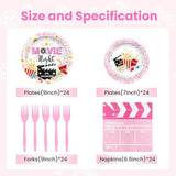 96 pcs Movie Night Party Decorations Pink Movie Night Plates and