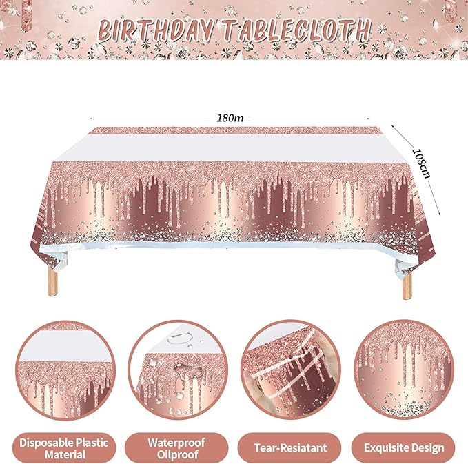 Rose Gold Birthday Party Decorations 121PCS Happy Birthday Party