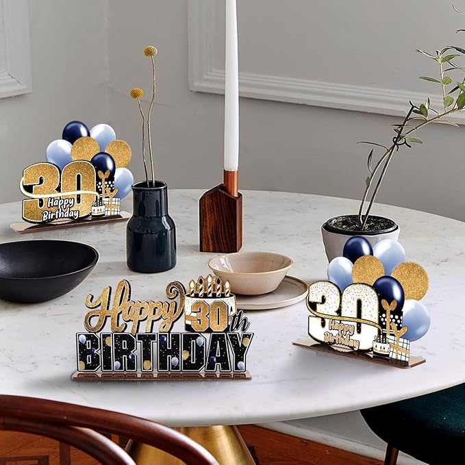 LINGTEER Happy 30th Birthday Gold Acrylic Table Topper Centerpieces