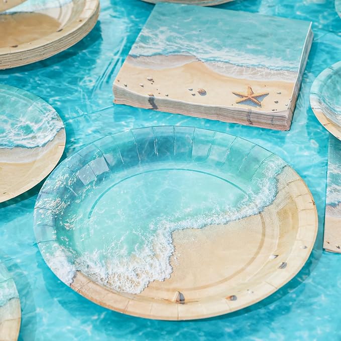 Beach Party Decorations Set for 24 Disposable Paper Plates and