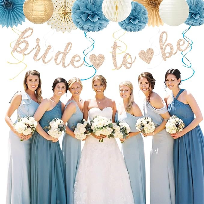 Beige-Champagne-Blue Boho Bachelorette Party-Decorations - 21pcs